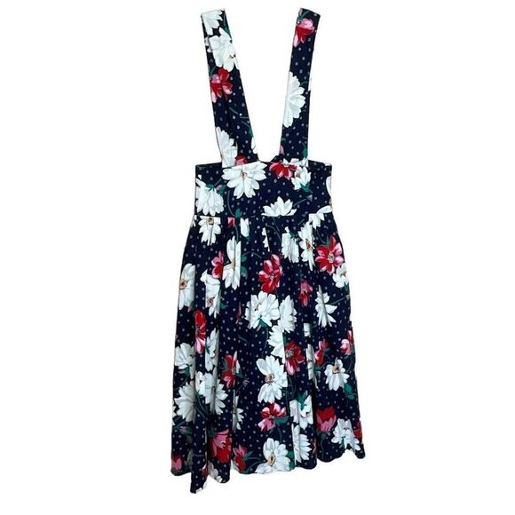 Vintage Clues Collection 10 Overall Dress Black Floral Adjustable Straps Cotton - Picture 8 of 14